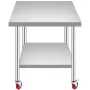 Stainless Steel Work Table 36 x 30 x 34 Inch, 700 LBS Load Capacity with 4 Wheels, 3 Adjustable Height Levels, Heavy Duty Food P