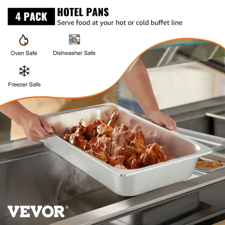 4 Pack Steam Table Pans 20.9 x 12.8 x 3.9 Inch Deep Steam Table Pan Full Size 13L Deep Food Container Stainless Steel Oven Tray 