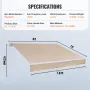 Manual Retractable Awning, 8 x 7 ft Outdoor Patio Awning Retractable Sun Shade, Water-Resistant Polyester Patio Door Window Awni
