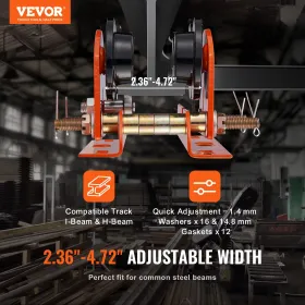 Electric Hoist Manual Trolley, 1100 lbs/0,5 ton kapacitet til
