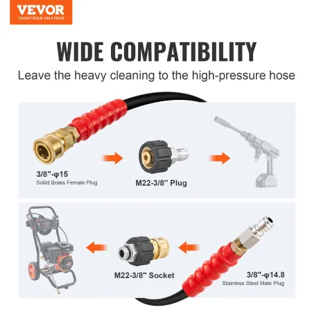 Trykskørslange, 30,5 m, kink gratis 3/8 "-ï † 14,8 han, 3/8" -ï