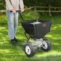 Broadcast Spreader, 45.4 kg Walk-Behind Turf Spreader with 30.5 cm Wheels, Steel Push Fertilizer Spreader, Garden Seeder, and Sa