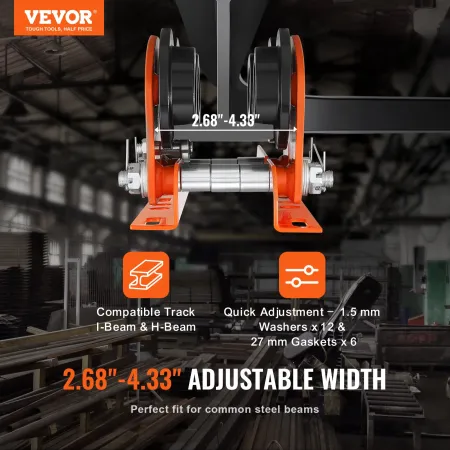 Electric Hoist Manual Trolley, 2200 lbs/1 ton kapacitet til