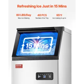 Commercial Ice Maker Freestanding Cabinet Machine 38kg/24H 40 Ice Cubes