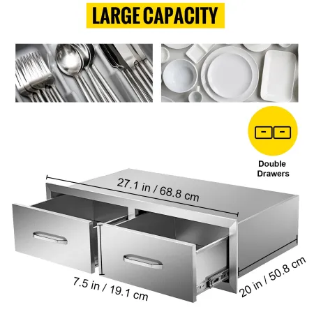 75*25 cm BBQ skuffe Dobbelt vandrette skuffer holdbar med