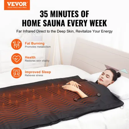 Sauna Blanket for Detoxification, Portable Far Infrared Sauna for Home with Arm Holes for Comfort, 1-6 Level Adjustable Tempratu