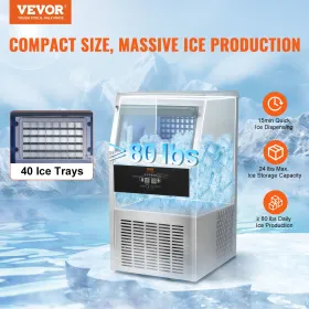 Commercial Ice Maker Freestanding Cabinet Machine 80lbs/24H 40 Ice Cubes