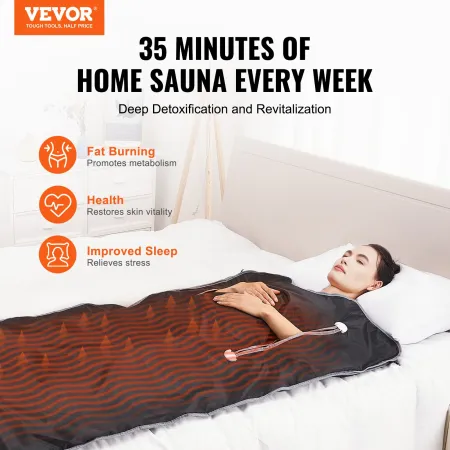 Sauna Blanket Far Infrared Heating with Arm Holes for Detox Oxford 180 x 79 cm