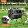 Compost Bin, 162.8 L Dual Chamber Composting Tumbler, Large Tumbling Rotating Composter with 2 Sliding Doors and Steel Frame, BP