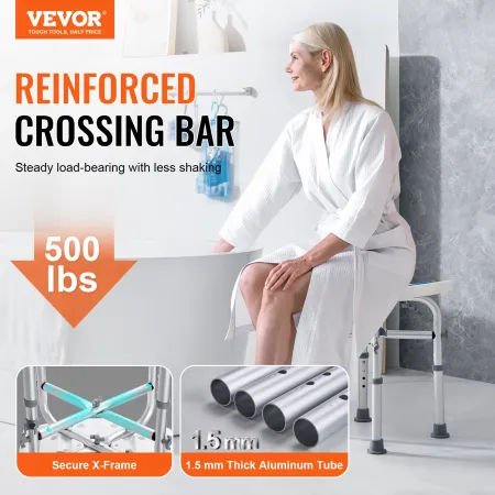 Shower Chair, Adjustable Height Shower Stool with Crossbar Support, Shower Seat for Inside Shower or Tub, Non-Slip Bench Bathtub