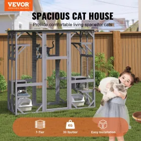 Cat House Outdoor, 7-Tier Large Catio, Cat Enclosure with 5 Platforms, 2 Resting Boxes & Large Front Door, 71.2 x 34.6 x 66.5