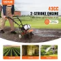 Tiller Cultivator Gas Powered, 43CC 2-Stroke Garden Cultivator, Tiller with 4 Steel Adjustable Front Tines for Lawn, Garden and 