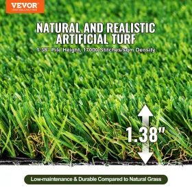 Artifical Grass, 5 x 10 ft Rug Green Turf, 1.38"Fake Door Mat Outdoor Patio Lawn Decoration, Easy to Clean with Drainage Holes, 