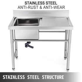 VEVOR Handmade Sink Non-magnetic Stainless Steel Kitchen Sink Hand Made 1 Compartment 16 x 15.5 x 10 Inch Capacity Huge Tub