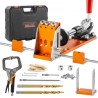 Pocket Hole Jig Kit, 34 Pcs Pocket Hole Jig System with 11" C-clamp,  Fixture, Step Drills, Wrenches, Drill Stop Rings, Square