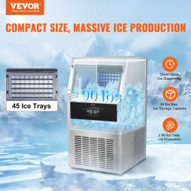 Commercial Ice Maker Freestanding Cabinet Machine 90lbs/24H 45 Ice Cubes