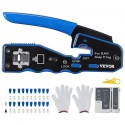 RJ45 Crimp Tool Kit, Cat5e/Cat6/Cat6a Ethernet Crimper Crimp Pliers for 8-Pin Modular Plugs with 20pcs Pass-Through Connectors