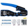 RJ45 Crimp Tool Kit, Cat5e/Cat6/Cat6a Ethernet Crimper Crimp Pliers for 8-Pin Modular Plugs with 20pcs Pass-Through Connectors