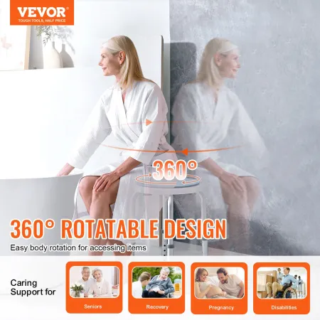 Shower Chair 360 Degree Rotating, Adjustable Height Shower Stool Seat, Bath Chair for Inside Shower or Tub, Non-Slip Bench Batht