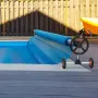 Pool Cover Reel, Aluminum Solar Cover Reel 22 ft, Inground Swimming Pool Cover Reel Set with Rubber Wheels and Sandbags, Fits fo