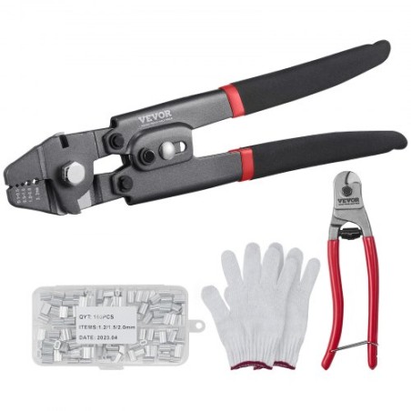Crimping Tool, Up To 2.2mm Wire Rope Crimping Tool, Crimping Loop Sleeve Kit with a Cable Cutter and 160pcs Aluminum Buckles,