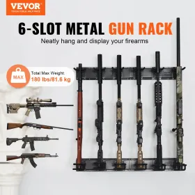Gun Rack, Indoor Gun Rack Wall Mount, 6-Slot Vertical Rifle Shotgun Gun Rack, 180 lb Heavy Duty Metal Wall Gun Rack Display
