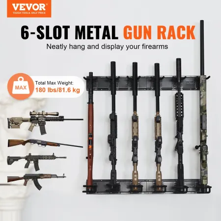 Gun Rack, Indoor Gun Rack Wall Mount, 6-Slot Vertical Rifle Shotgun Gun Rack, 81.6 kg Heavy Duty Metal Wall Gun Rack Display Sta