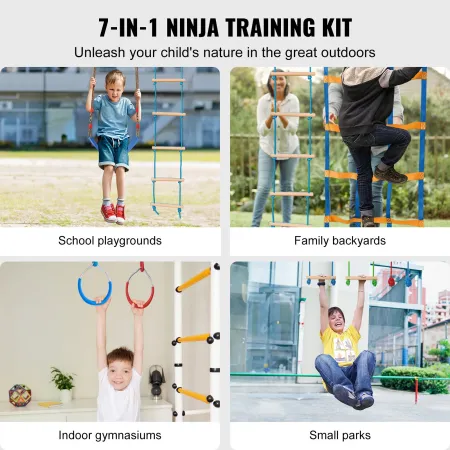 Ninja Warrior Obstacle Course for Kids, 2 x 56 ft Weatherproof Slacklines, 500lbs Weight Capacity Monkey Line, Outdoor Playset E