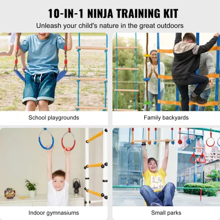 Ninja Warrior Obstacle Course for Kids, 2 x 60 ft Weatherproof Slacklines, 500lbs Weight Capacity Monkey Line, Outdoor Playset E