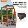 Pergola Bracket Kit 6''x6''(Inner Size 5.6x5.6), 4pcs 3-Way Heavy Duty Corner Bracket Woodworks DIY Post Base Kit, Easy Installa