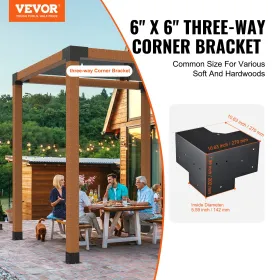 Pergola Bracket Kit 6''x6'',  Inner Size 5.6"x5.6 4pcs 3-Way Heavy Duty Corner Bracket Woodworks DIY Post Base Kit, Easy