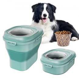 Collapsible Dog Food Storage Container, 50 lbs Capacity Large Dispenser Bin with Attachable Casters, Airtight Lid Kitchen Rice