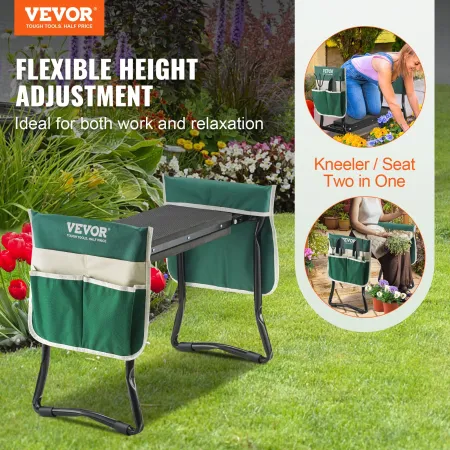 Garden Kneeler and Seat, 330 lbs Load Capacity, 8" EVA Wide Pad, Foldable Garden Stool, Kneeling Bench for Gardening with Tool