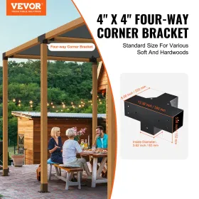 Pergola Bracket Kit 4''x4'',  Inner Size 3.6"x3.6 2pcs 4-Way Heavy Duty Corner Bracket Woodworks DIY Post Base Kit, Easy