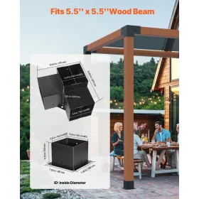 Pergola Bracket Kit 6''x6'',Inner Size 5.6"x5.6 8pcs 3-Way Heavy Duty Corner Bracket Woodworks DIY Post Base, Easy Installation
