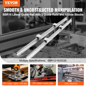 Linear Guide Rail Set, SBR16 2000mm, 2 PCS 78.7 in/2000 mm SBR16 Guide Rails and 4 PCS SBR16UU Slide Blocks, Linear Rails and