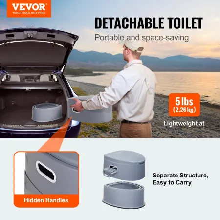 Bærbar camping toilet indre spand med låg telefonhylde og