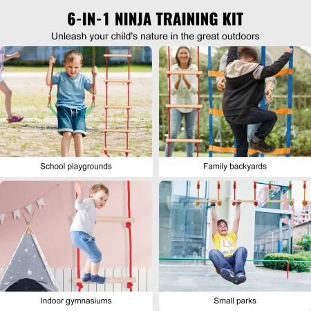 Ninja Warrior Obstacle Course for Kids, 15.24 m Weatherproof Slacklines, 500lbs Weight Capacity Monkey Line, Outdoor Playset Equ