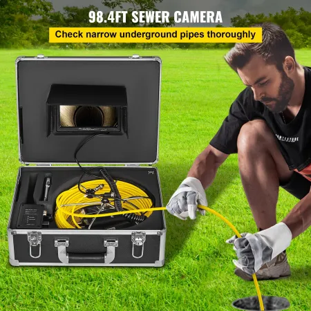 Sewer Camera, Pipe Inspection Camera 30M, Sewer Inspection Video Camera 7” Monitor Pipeline Inspection Camera Drain Camera Indus