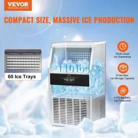 Commercial Ice Maker Freestanding Cabinet Machine 110lbs/24H 60 Ice Cubes