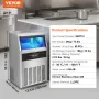 Commercial Ice Maker, 110lbs/24H, Ice Maker Machine, 60 Ice Cubes in 12-15 Minutes, Freestanding Cabinet Ice Maker with 33lbs St