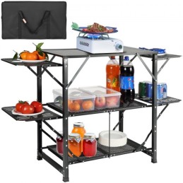 Camping Kitchen Table, One-piece Folding Portable Cook Station with A Carrying Bag, Aluminum Camping Table 4 Iron Side Tables &