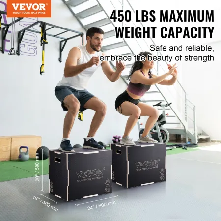 3 in 1 Plyometric Jump Box, 24/20/16 Inch Wooden Plyo Box, Platform & Jumping Agility Box, Anti-Slip Fitness Exercise Step Up Bo