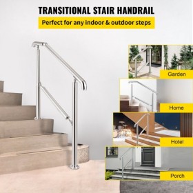 5 Step Railing Stainless Steel Transitional Handrail fit for Level Surface and 1 to 5 Steps Adjustable Stair Railing Indoor