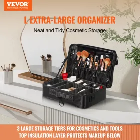 Makeup Train Case Large Storage 3 Tiers, Convenient Carry With Handle, Strap, Professional Waterproof Oxford Makeup Storage