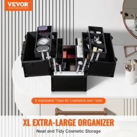 Makeup Train Case 370mm Stor bærbar kosmetisk sag, 6 lagsbakker Professionel makeup -opbevaringsarrangørboks Make Up Carrier