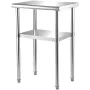 Stainless Steel Prep Table, 61 x 46 x 91 cm, 272 kg Load Capacity Heavy Duty Metal Worktable with Adjustable Undershelf & Feet, 