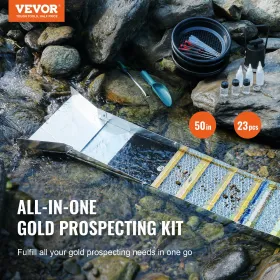 Gold Panning Kit With Sluice Box, 50" Aluminum Gold Mining Equipment, 23 PCS Gold Prospecting Kit with Gold Pan, Classifier