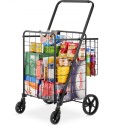Folding Shopping Cart, Jumbo Grocery Cart with Double Baskets, 360Â° Swivel Wheels, Heavy Duty Utility Cart, 110 LBS Large