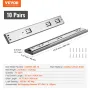 10 Pairs of 406.4mm Drawer Slides Side Mount Rails, Heavy Duty Full Extension Steel Track, Soft-Close Noiseless Guide Glides Cab